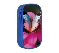 AABSTBFM Belle trousse à crayons avec fermeture éclair - Motif papillon sur fleur rose - Grande capacité - Pour l'école, le bureau, les voyages - Noir, bleu, Taille unique, Cartable