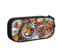 AABSTBFM Belle trousse à crayons imprimée petit déjeuner avec fermeture éclair, grande capacité pour l'école, le bureau, les voyages, Noir , Taille unique, Cartable