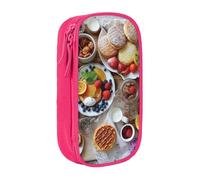 AABSTBFM Belle trousse à crayons imprimée petit déjeuner grande capacité avec fermeture éclair pour l'école, le bureau, les voyages, noir, rose, Taille unique, Cartable