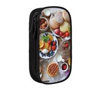 AABSTBFM Belle trousse à crayons imprimée petit déjeuner grande capacité avec fermeture éclair pour l'école, le bureau, les voyages, noir, Noir , Taille unique, Cartable