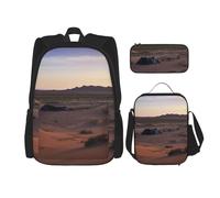 AABSTBFM Dark Hedges Ensemble de 3 sacs à dos d'école avec sac à déjeuner et trousse à crayons Motif Irlande du Nord, Camping dans le désert, Taille unique, Sacs à dos de jour