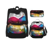 AABSTBFM Dark Hedges Ensemble de 3 sacs à dos d'école avec sac à déjeuner et trousse à crayons Motif Irlande du Nord, Colorful Woman Lip, Taille unique, Sacs à dos de jour