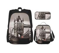 AABSTBFM Ensemble de 3 pièces avec sac à déjeuner et trousse à crayons - Motif bonhomme de neige - Motif bonhomme de neige, London Bridge, Taille unique, Sacs à dos de jour