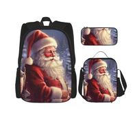 AABSTBFM Ensemble de 3 pièces avec sac à déjeuner et trousse à crayons, sac à dos d'école, sac à dos de voyage, sac d'école, Père Noël., Taille unique, Sacs à dos de jour