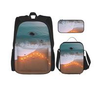 AABSTBFM Ensemble de 3 pièces avec sac à déjeuner et trousse à crayons, sac à dos d'école, sac à dos de voyage, sac d'école, Plage romantique., Taille unique, Sacs à dos de jour