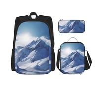 AABSTBFM Ensemble de 3 pièces carpes koï traditionnelles imprimées avec sac à déjeuner et trousse à crayons, Snow Mountain., Taille unique, Sacs à dos de jour
