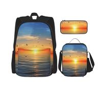 AABSTBFM Ensemble de 3 pièces carpes koï traditionnelles imprimées avec sac à déjeuner et trousse à crayons, Sunset Sea, Taille unique, Sacs à dos de jour