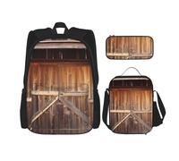 AABSTBFM Ensemble de 3 sacs à dos d'école avec sac à déjeuner et trousse à crayons - Motif libellule noire, Porte de grange, Taille unique, Sacs à dos de jour