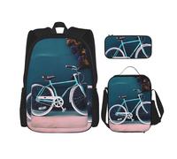 AABSTBFM Ensemble de 3 sacs à dos d'école avec sac à déjeuner et trousse à crayons - Motif libellule noire, Beau vélo, Taille unique, Sacs à dos de jour