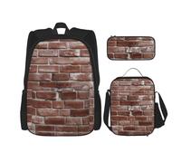 AABSTBFM Ensemble de 3 sacs à dos d'école avec sac à déjeuner et trousse à crayons, sac à dos de voyage avec motif pierre rouge brique, Pierre rouge brique, Taille unique, Sacs à dos de jour