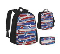 AABSTBFM Ensemble de 3 sacs d'école en dentelle avec sac à déjeuner, trousse à crayons, sac à dos pour ordinateur portable de voyage, Patriotic Stars Strips Independence Day, Taille unique, Sac à dos