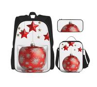 AABSTBFM Ensemble sac à dos d'école imprimé bébé cerf avec sac à déjeuner et trousse à crayons, sac à dos de voyage 3 pièces, Boule de sapin de Noël étoiles rouges, Taille unique, Sacs à dos de jour