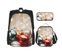 AABSTBFM Ensemble sac à dos d'école imprimé bébé cerf avec sac à déjeuner et trousse à crayons, sac à dos de voyage 3 pièces, Boules de Noël., Taille unique, Sacs à dos de jour