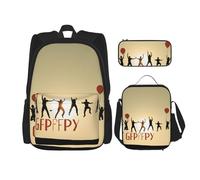 AABSTBFM Ensemble sac à dos d'école imprimé feuilles dorées avec sac à déjeuner et trousse à crayons, sac à dos de voyage 3 pièces, Bonne journée, Taille unique, Sacs à dos de jour