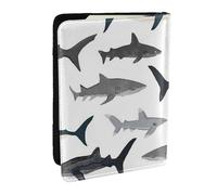 AABSTBFM Étui de passeport en cuir avec imprimé nautique requins de 16,5 cm pour homme et femme, Noir , Taille unique