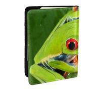 AABSTBFM Étui pour passeport de voyage en cuir avec motif grenouille verte et œil jaune de 16,5 cm pour homme et femme, Noir , Taille unique