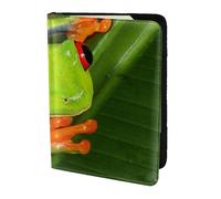 AABSTBFM Étui pour passeport en cuir avec imprimé grenouille verte et œil jaune de 14 cm pour homme et femme, Noir , Taille unique