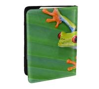 AABSTBFM Étui pour passeport en cuir avec motif grenouille et feuilles vertes - 16,5 cm - Pour homme et femme, Noir , Taille unique