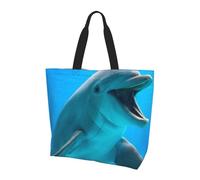 AABSTBFM Grand sac fourre-tout imperméable réutilisable avec imprimé dauphins pour femmes, filles, sacs d'épicerie, sac à main et sac de plage, Dauphin heureux, Taille unique