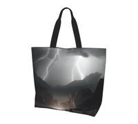 AABSTBFM Grand sac fourre-tout réutilisable et imperméable avec imprimé de fleurs blanches pour femmes, filles, sacs d'épicerie, sac à main et sac de plage, Paysage tonnerre, Taille unique