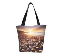 AABSTBFM Grand sac fourre-tout traditionnel imprimé carpes koï avec pois pour femmes et filles - Sac à bandoulière polyvalent, sac à main et sac de plage, Soleil sur la plage avec des galets, Taille