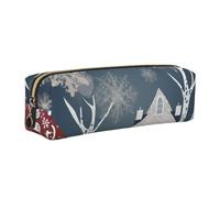 AABSTBFM House Trees Trousse carrée en cuir avec fermeture éclair dorée Motif flocons de neige Pour l'école, le bureau et les voyages, doré, Taille unique, Cartable
