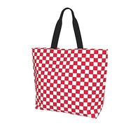 AABSTBFM Joli sac de courses imprimé poisson rouge pour femmes et filles - Grand sac fourre-tout réutilisable imperméable à l'eau, sacs d'épicerie, sac à main et sac de plage, Carrés blancs à carreaux