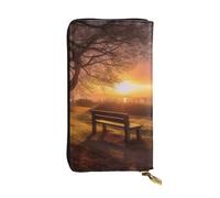 AABSTBFM Lonely Bench Portefeuille en cuir imprimé coucher de soleil pour homme et femme avec fermeture éclair, Noir , Taille unique, Moderne