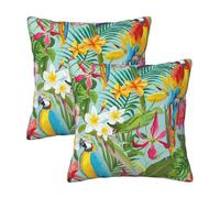 AABSTBFM Lot de 2 housses de coussin carrées modernes avec imprimé plantes tropicales et perroquets - 30 x 30 cm