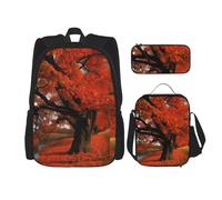 AABSTBFM Lot de 3 sacs à dos d'école imprimés en zigzag avec sac à déjeuner et trousse à crayons, sac à dos de voyage, Arbre d'extérieur, Taille unique, Sacs à dos de jour