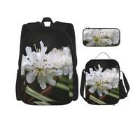 AABSTBFM Lot de 3 sacs à dos d'école imprimés en zigzag avec sac à déjeuner et trousse à crayons, sac à dos de voyage, blanc fleur, Taille unique, Sacs à dos de jour