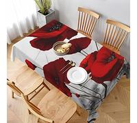AABSTBFM Nappe rectangulaire 228 x 152 cm - Imprimé coquelicot rouge - Lavable - Imperméable - Sans plis - Décoration de table