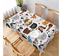 AABSTBFM Nappe rectangulaire 228 x 152 cm - Motif dessin animé chat et chien - Lavable - Imperméable et infroissable - Décoration de table