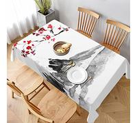 AABSTBFM Nappe rectangulaire 228 x 152 cm - Motif soleil rouge japonais - Imperméable et infroissable - Décoration de table
