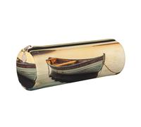 AABSTBFM Petite trousse ronde en cuir imprimé bateau sur l'eau avec fermeture éclair dorée pour l'école, le bureau et les voyages, doré, Taille unique, Cartable