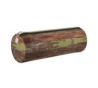 AABSTBFM Planks Trousse ronde en cuir avec fermeture éclair dorée Motif vieilli vieilli Pour l'école, le bureau et les voyages, doré, Taille unique, Cartable