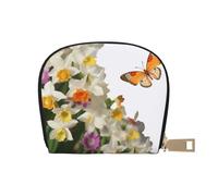 AABSTBFM Porte-cartes en cuir synthétique pour bougies d'hiver, neige, sapin, feuilles d'arbre et feuilles - Pour homme et femme, Papillons Narcisse Fleurs, Taille unique, Moderne