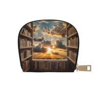 AABSTBFM Porte-cartes en cuir synthétique pour bougies d'hiver, neige, sapin, feuilles d'arbre et feuilles - Pour homme et femme, Bibliothèque Nuages Coucher de Soleil, Taille unique, Moderne