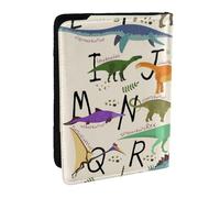 AABSTBFM Porte-passeport élégant pour apprendre les lettres de l'alphabet avec dinosaures imprimés 16,5 cm, étui de voyage en cuir pour passeport de voyage pour homme et femme, Noir , Taille unique