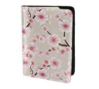 AABSTBFM Porte-passeport en cuir avec imprimé fleurs de cerisier rose de 14 cm pour homme et femme, Noir , Taille unique