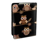AABSTBFM Porte-passeport en cuir avec imprimé hiboux de dessin animé mignon marron 16,5 cm pour homme et femme, Noir , Taille unique