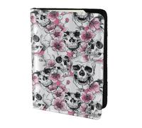 AABSTBFM Porte-passeport en cuir avec imprimé tête de mort florale de 14 cm pour homme et femme, Noir , Taille unique