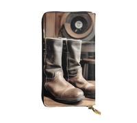 AABSTBFM Portefeuille en cuir imprimé bottes devant fût et cordes pour homme et femme avec fermeture éclair, Noir , Taille unique, Moderne