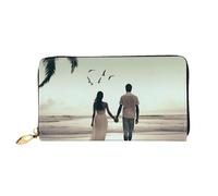 AABSTBFM Portefeuille en cuir imprimé couple marié marchant sur la plage pour homme et femme avec fermeture éclair, Noir , Taille unique, Moderne