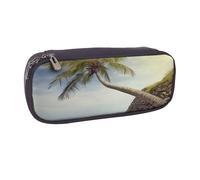 AABSTBFM Red Sun Trousse à crayons en cuir avec imprimé soleil - Trousse à crayons multifonction et trousse de maquillage pour l'école, le bureau et les voyages, Palmier rive rocheuse, Taille unique