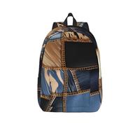 AABSTBFM Sac à dos de voyage en métal imprimé rose pour ordinateur portable pour femmes hommes sac à dos de sport sacs d'école pour enfants filles garçons, Jeans Denim Patchwork, S