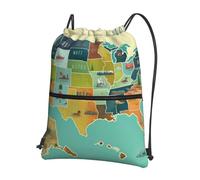 AABSTBFM Sac à dos léger avec cordon de serrage imprimé en zigzag pour le sport, la gym, les voyages, le shopping, l'école, Carte des États-Unis Seashore, taille unique