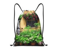 AABSTBFM Sac à dos léger avec cordon de serrage imprimé squelette intéressant | Sac à dos à cordon pour gym, voyage, shopping, école, Fleurs Plantes Vertes Vie Ville, M