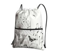 AABSTBFM Sac à dos léger avec cordon de serrage imprimé sur étagère pour le sport, la gym, les voyages, le shopping, l'école, Notes de musique volantes botaniques, taille unique
