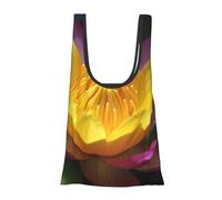 AABSTBFM Sac de courses pliable avec impression photo en bois de plage - Grand sac fourre-tout réutilisable et imperméable, Fleur de lotus jaune, Taille unique